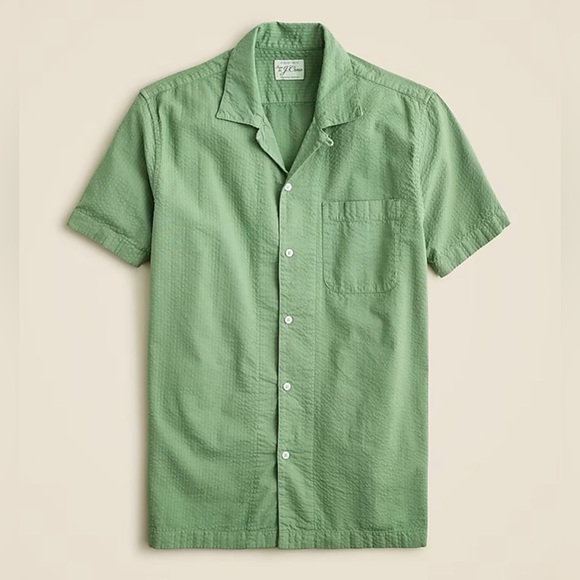 J Crew Short Sleeve Dyed Seersucker Camp Collar Shirt 100% Organic Cotton Ivy - Picture 3 of 10